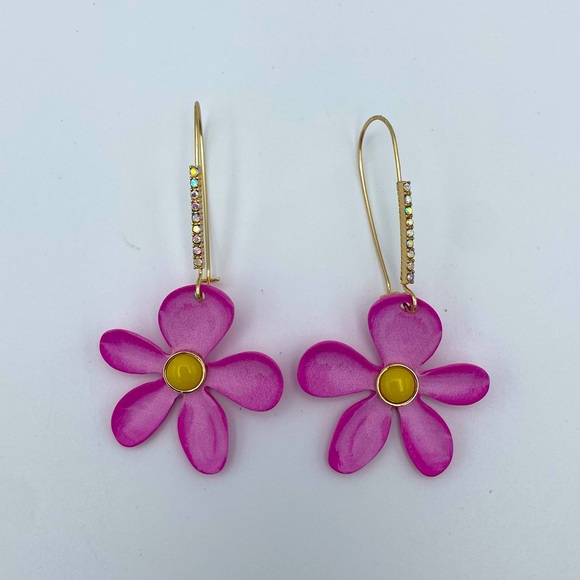Betsey Johnson Pink Flower Earrings NWT - Picture 2 of 4